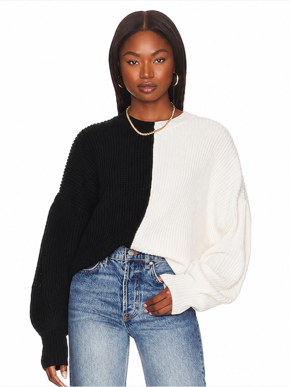 Sanctuary Half & Half Black White Colorblock Sweater L NWT